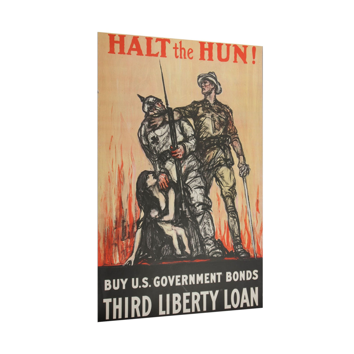 Rolled Poster — Vintage "Halt the Hun!" World War I Propaganda Print (Third Liberty Loan)